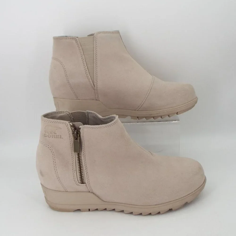Sorel Evie II Zip Waterproof Suede Wedge Ankle Boots Size 9.5